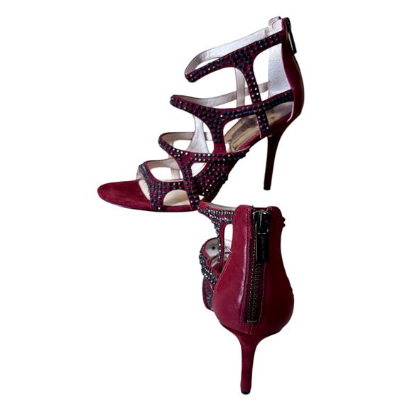 MICHAEL Michael Kors Shoes - Michael Kors Maroon Shoe Black Rhinestone Studs Strappy Sandal Back Zipper $185